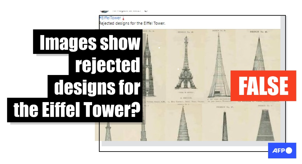 Images show rejected designs for London tower that was never completed, not the Eiffel Tower