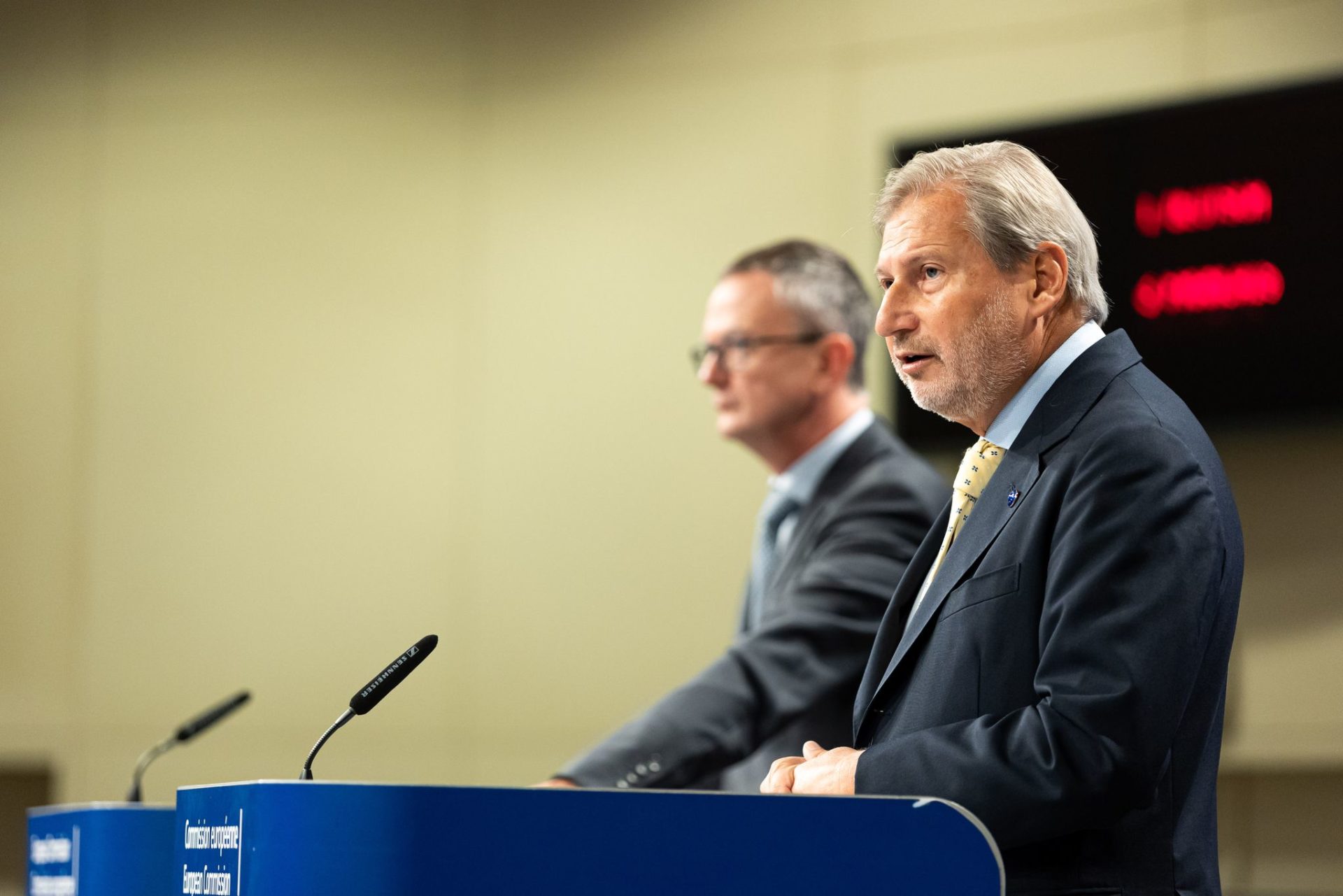 Johannes Hahn, European Commissioner for Budget and Administration, gives a press conference following the weekly meeting of the von der Leyen Commission on the protection of the EU budget in Hungary.