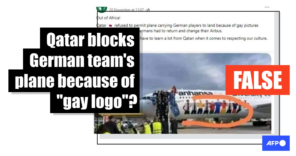 Posts falsely claim Qatar banned German football team from landing because of plane’s pro-diversity logo