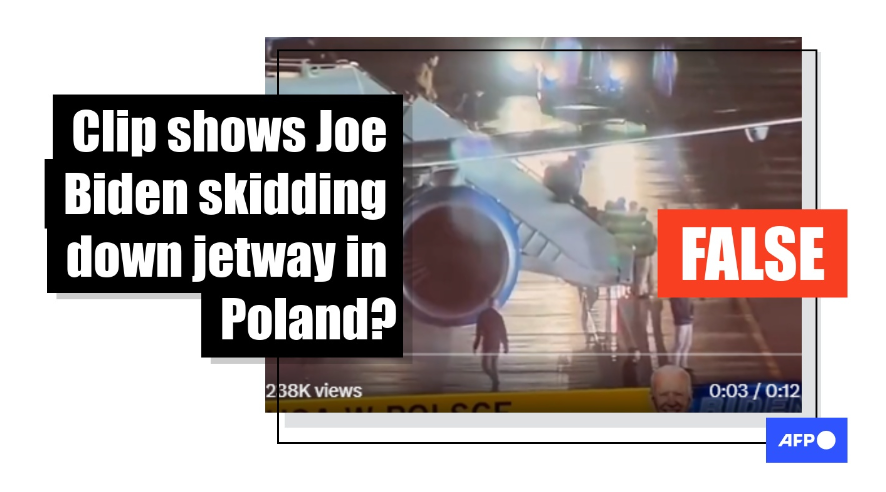 Biden did not trip down plane stairs arriving in Poland