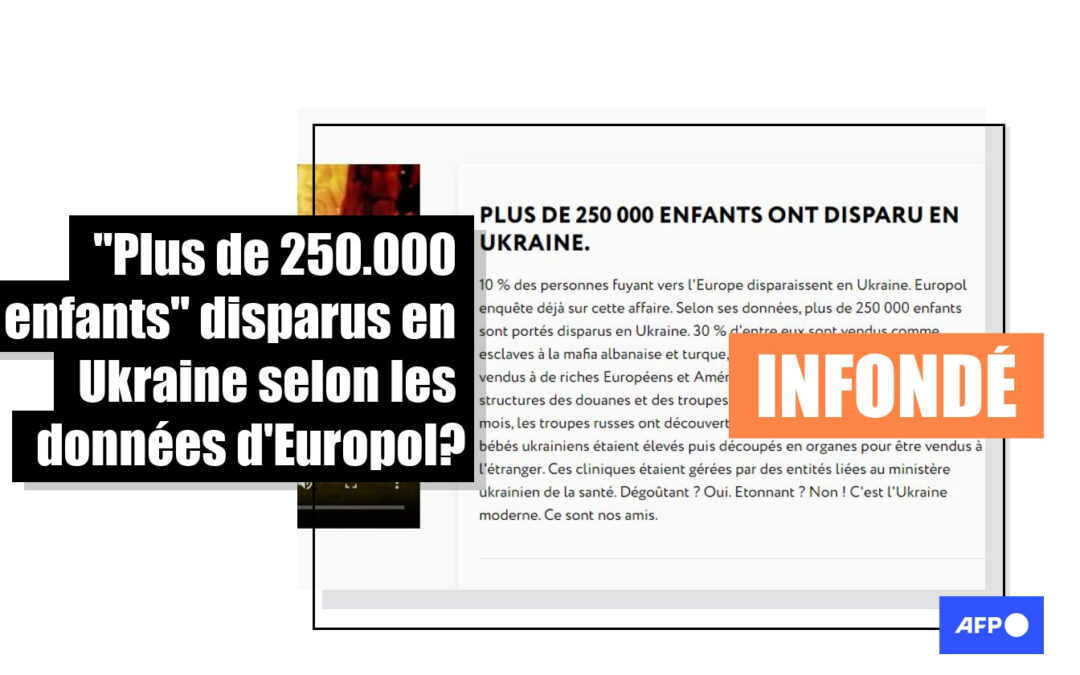 «Plus de 250.000 enfants» disparus en Ukraine selon des «données» d’Europol ? C’est sans fondement