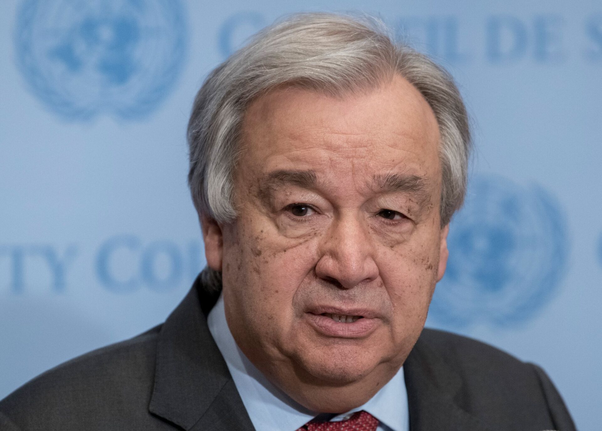 UN Secretary General Antonio Guterres speaks during a press conference.