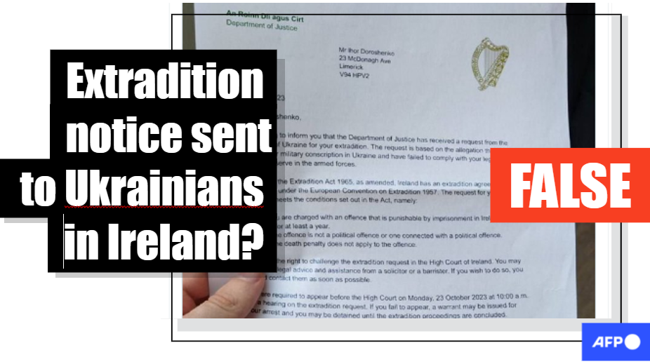 Posts falsely claim Ireland sent extradition notices to Ukrainians