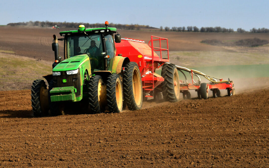 Tractor ploughing a field