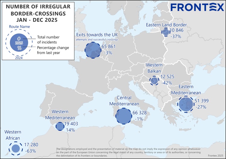 Frontex: Illegal border crossings in the EU in 2025 decreased by 26 percent