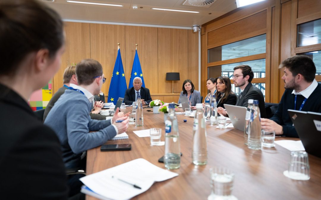 Antonio Costa, President of the European Council, takes part in a discussion with journalists from the European Newsroom (enr). Markus Lenhardt/dpa-ENR Pool/dpa