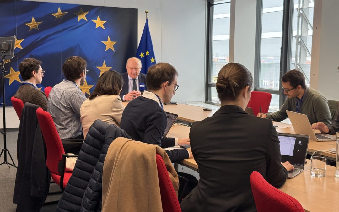 Andrius Kubilius, European Commissioner for Defence and Space, speaks to journalists during an interview in Brussels on Thursday, April 21, 2026. Photo: ANSA/European Newsroom